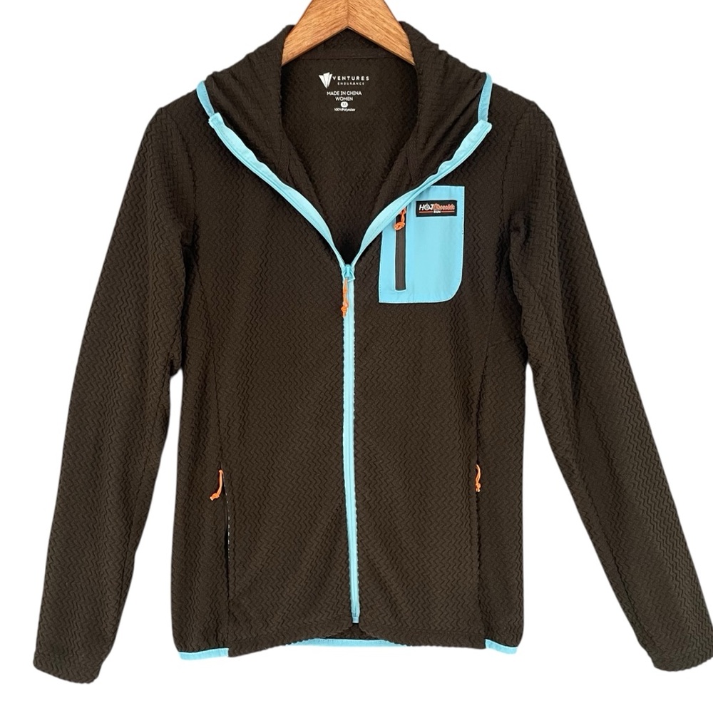 Ventures Endurance Hot Chocolate Run Zip Up Hooded Jacket  Brown Blue Orange
